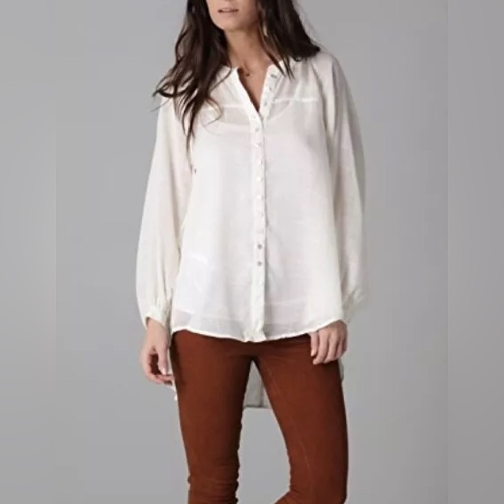 Free People Front Button Down Back Embroidered Blouse